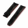 Curved end custom handmade black watch band for Baume & Mercier straps with red oil edge