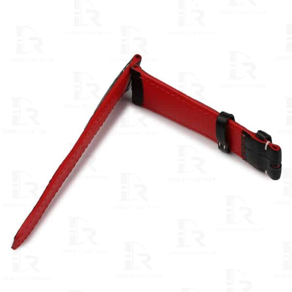 Curved end handmade handmade black watchbands for Baume & Mercier strap with red oil edge