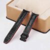 Curved end custom handmade black watchbands for Baume & Mercier strap with red oil edge