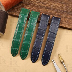 Custom Green Dark Blue Cartier Roadster Alligator Leather Strap