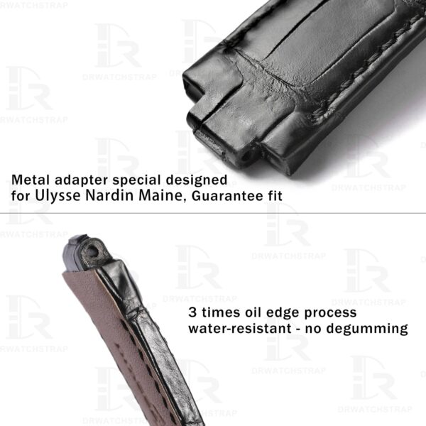 Custom Uylsse Nardin Marine Black leather strap 23mm handmade alligator (3)
