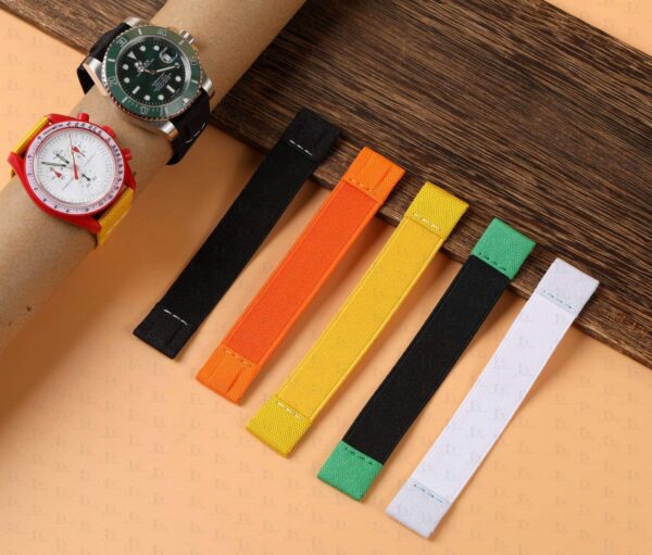Custom handmade 20mm 21mm Elastic watch band yellow orange brown black white replacement for Swatch Omega Speedmaster strap