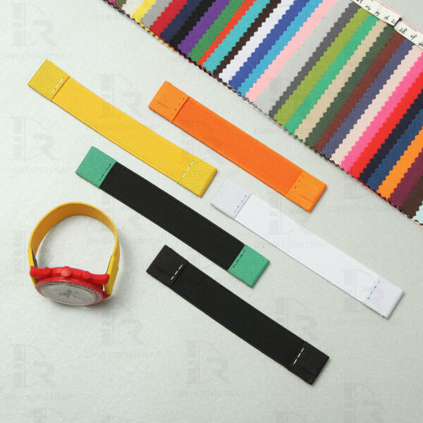 Custom handmade 20mm 21mm Elastic watch band yellow orange green black white replacement for Swatch Omega Speedmaster strap