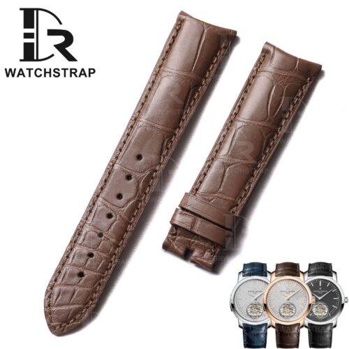 Custom handmade curved end warm grey replacment alligator watch band for Vacheron Constantin Traditionnelle strap