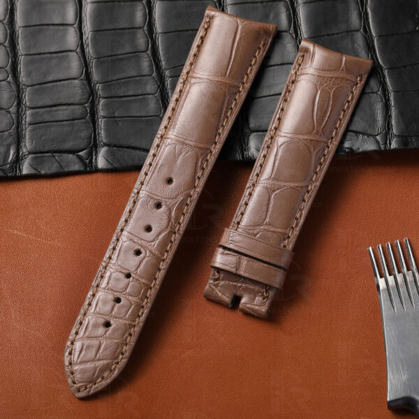 Custom handmade warm grey replacment alligator watch band for Vacheron Constantin Traditionnelle strap curved end 17mm 18mm 20mm