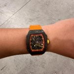 Cartier Roadster Chronograph on Wrist with custom orange alligator leather strap