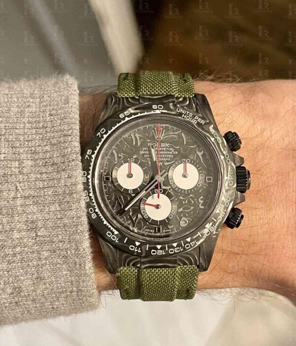 DIW Rolex Daytona watch with olive green velcro strap – drwatchstrap Custom nylon canvas velcro straps elastic replacement velcro watch bands black blue white orange yellow green 16mm 18mm 20mm 21mm 24mm for Omega Rolex Daytona GMT JLC Patek Philippe Breitling and any other watches with flat-end online for sale