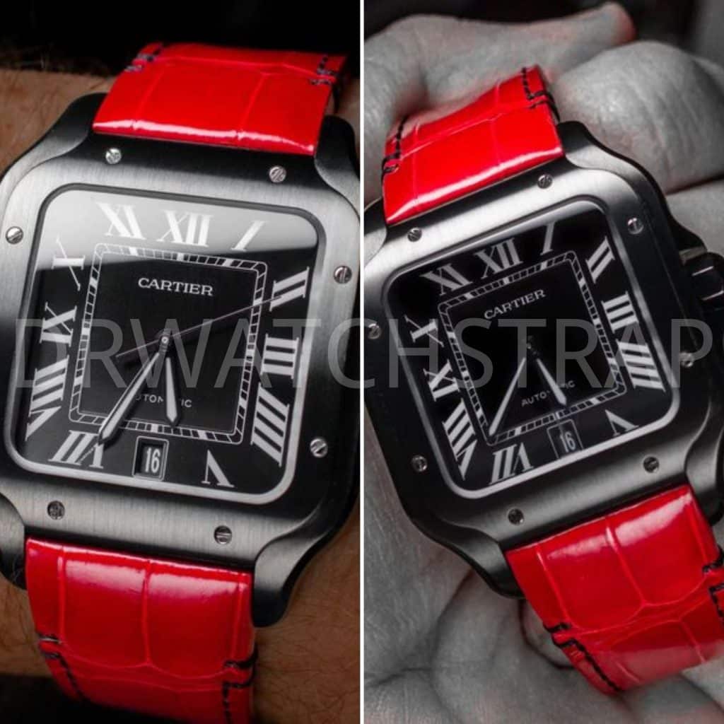 Custom Red alligator leather watch band strap for Cartier Santos Large