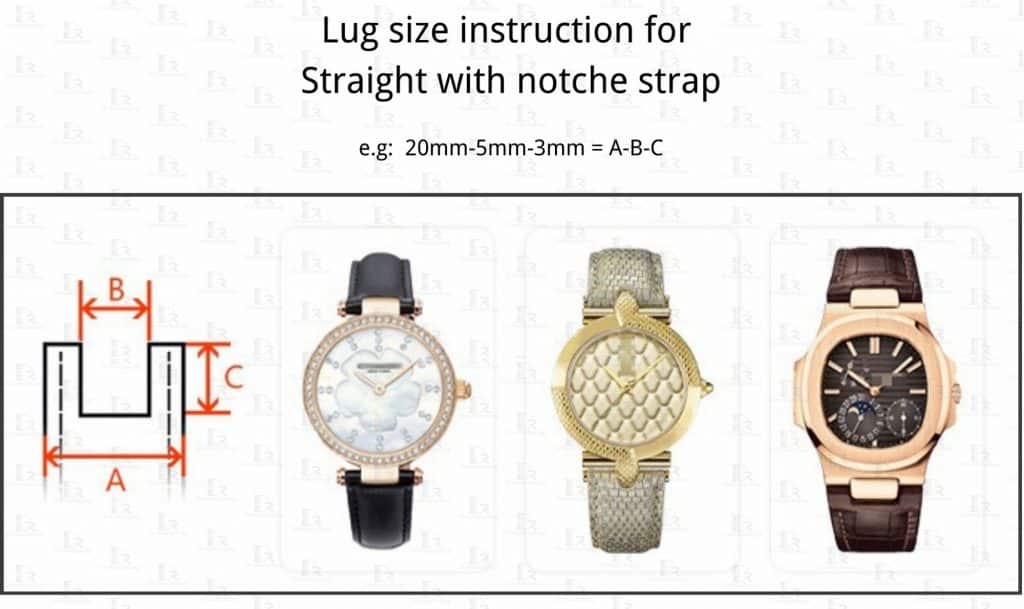 straight with notche watch band size guide