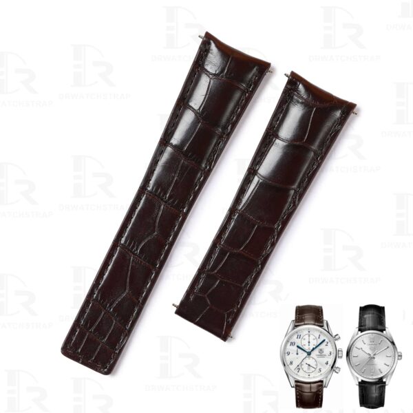 Custom handmade alligator brown replacement leather watch bands for Tag Heuer Carrera Heritage watches