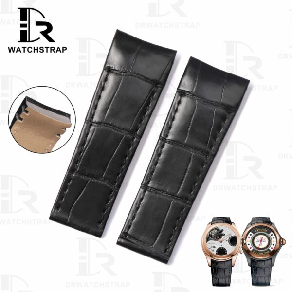 Buy Curved end custom black alligator leather watch strap for Corum Bubble Casino watch band for sale (1) Buy Curved end custom black alligator leather watch strap for Corum Bubble Casino watch band for sale (1)
