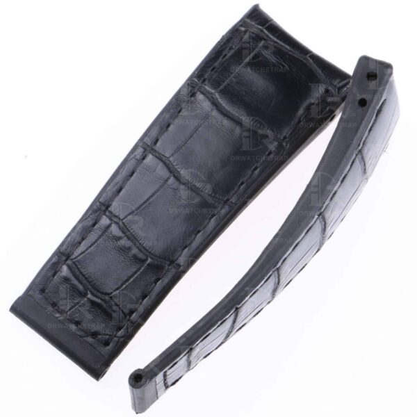 Curved-end custom black alligator leather watch band for Corum Bubble Casino straps for sale Curved-end custom black alligator leather watch band for Corum Bubble Casino straps for sale