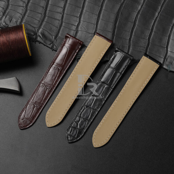 Custom Black Brown Alligator leather strap replacement for Cartier Tank must tan lining band