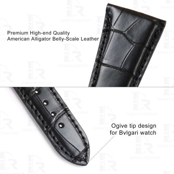 The best quality custom handmade genuine Alligator Crocodile replacement black leather watch band strap for Bvlgari Bulgari Assioma