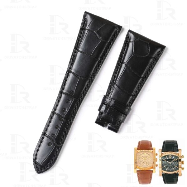 The best quality custom handmade genuine Alligator Crocodile replacement black leather watch band strap for Bvlgari Bulgari Assioma