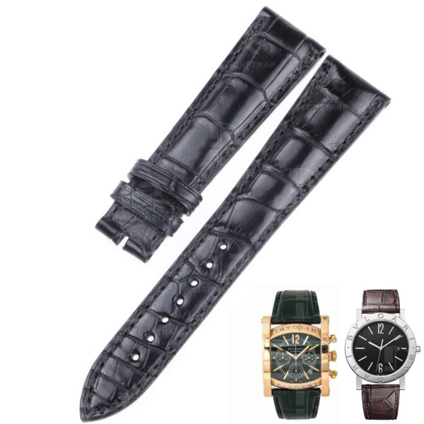 Custom Alligator crocodile handmade black replacement Bulgari leather watch strap and watch band replacement for Bvlgari Bvlgari / Assioma