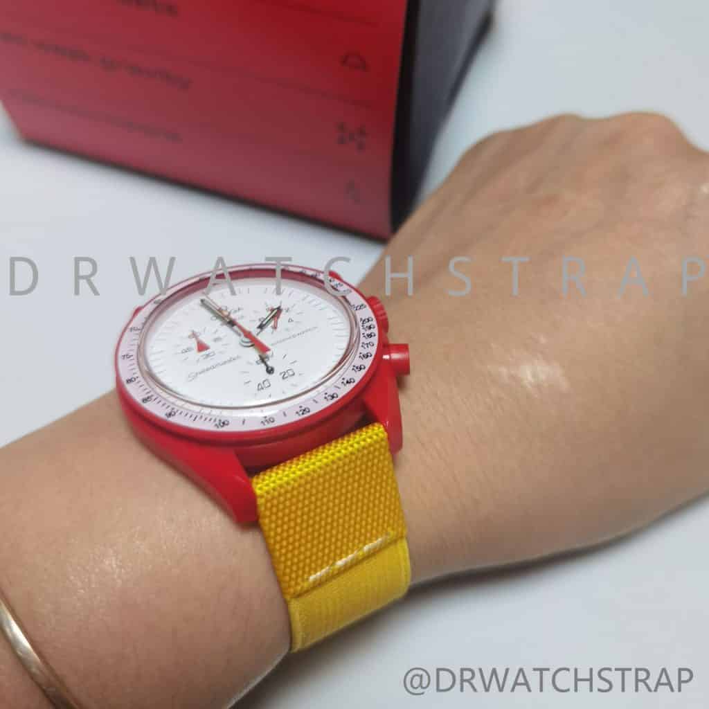 Custom nylon canvas velcro strap yellow elastic watch band 20mm for Omega x Swatch Mission to Mars red watch