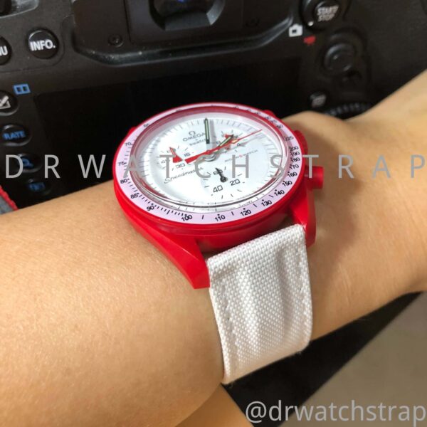 Custom nylon canvas velcro strap white elastic watch band 20mm for Omega x Swatch Mission to Mars red watch Real image of the watchband