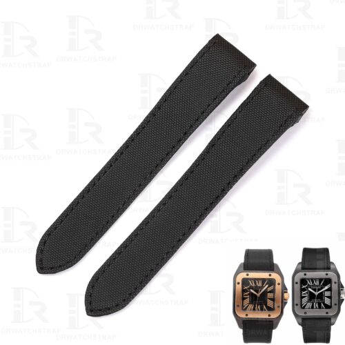 Black nylon watch strap for Cartier De Santos 100 canvas kevlar material