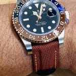 Cartier Roadster on wrist with custom brown alligator leather watch strap