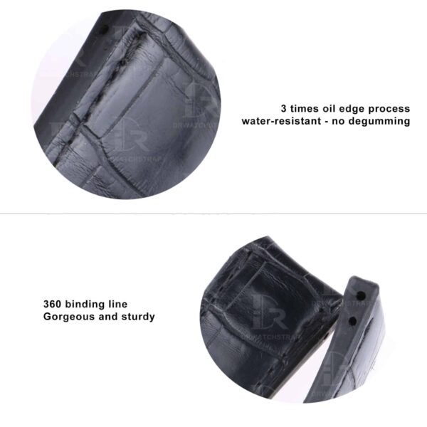Curved-end custom black alligator leather watch bands for Corum Bubble Casino straps for sale Curved-end custom black alligator leather watch bands for Corum Bubble Casino straps for sale