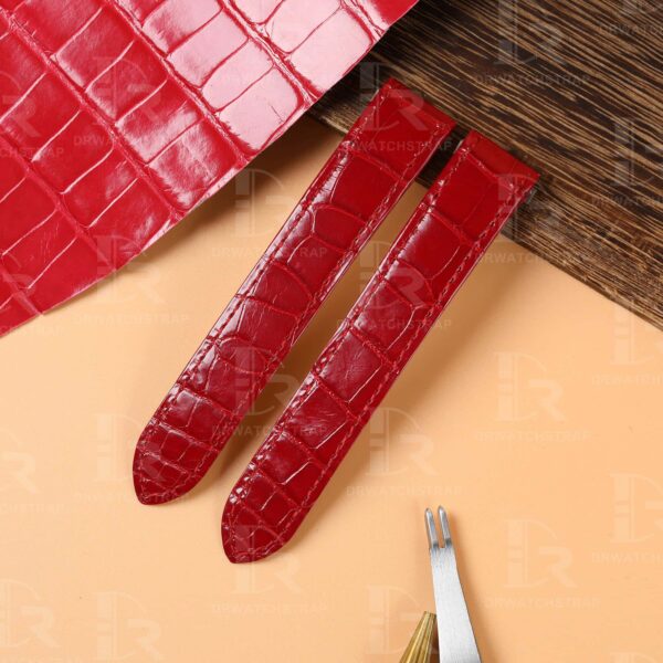 Custom Cartier Roadster 2510 xl replacement red alligator crocodile leather strap 19mm 20mm watch bands