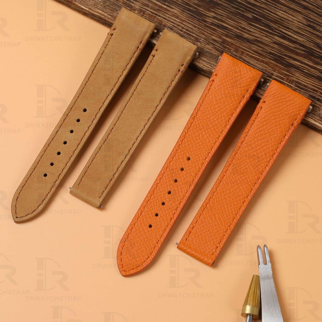 Genuine best quality handmade quickswitch Epsom orange brown leather replacement Cartier de santos strap and watch band for Cartier Santos Medium Large mens and ladies watches - Shop the OEM high-end Santos de Cartier straps and watchbands online at a low price
