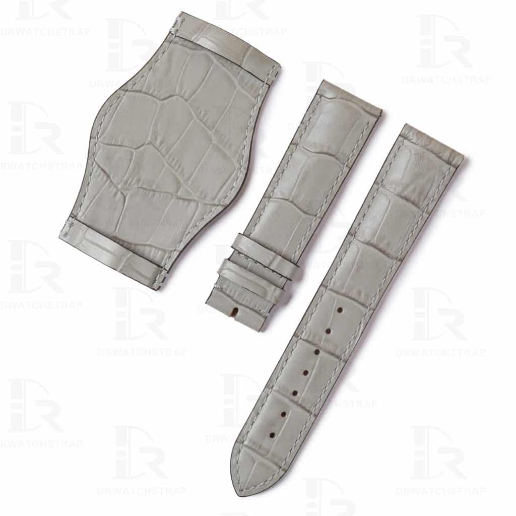 Custom genuine gray calf leather alligator grain 20mm Rolex Bund leather watch band and strap replacement for Rolex, Omega, Tudor, Oris, Daytona, Hamilton
