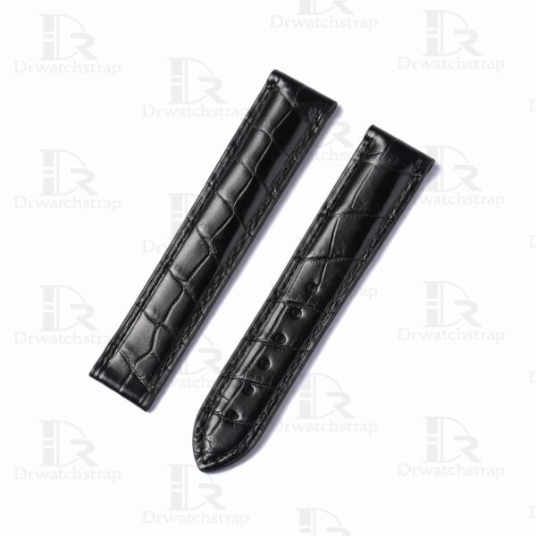 Buy custom omega seamaster Black watch bands 20mm American Alligator leather watch strap for sale