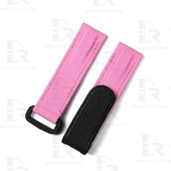 Custom Canvas pattern rubber velcro watch strap replacement for Rolex Pink band