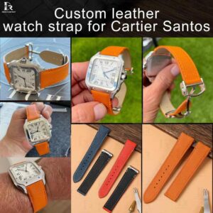 Custom Orange Epsom Leather watch strap for Cartier Santos Large 40mm and Medium 35mm