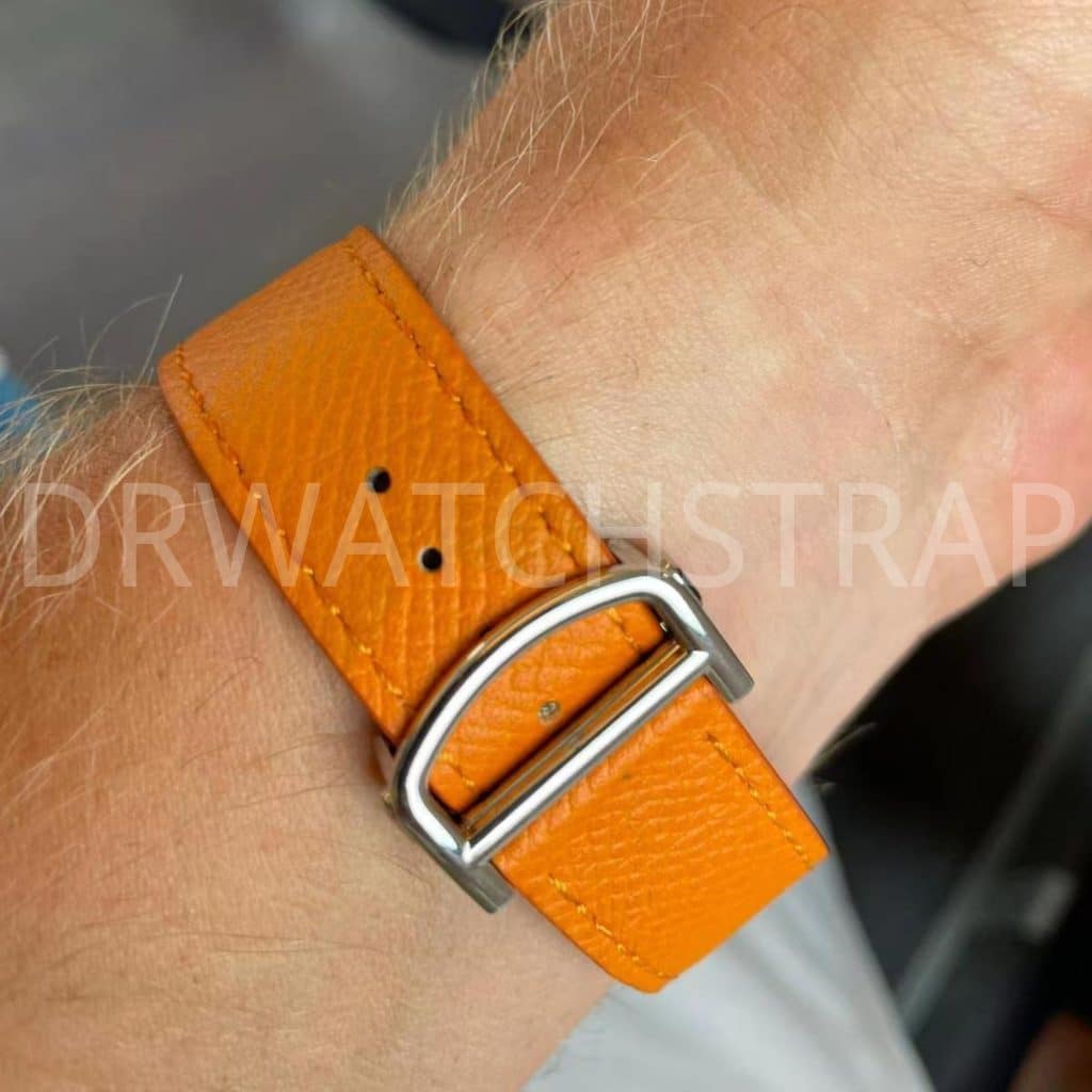 Custom Orange Epsom Leather watch strap for Cartier Santos Large 40mm and Medium 35mm