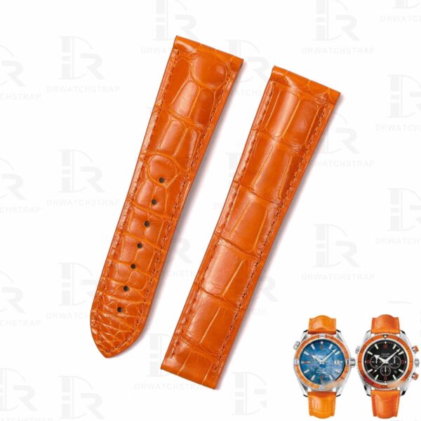 Custom genuine alligator orange leather watch strap replacement for Omega Seamaster luxury watch Genuine orange alligator leather watch strap