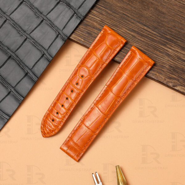 Custom genuine alligator orange leather watch strap replacement for Omega Seamaster luxury watch Genuine orange alligator leather watch strap