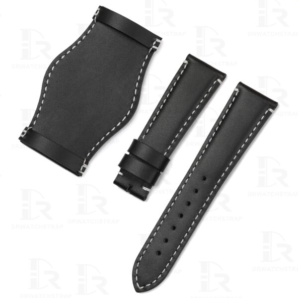 Premium black calfskin leather bund Tudor watch strap