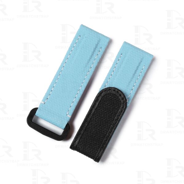 Custom canvas light ice blue replacement velcro rubber watch strap and watch band 20mm 21mm 22mm for Rolex, Blancpain, Omega