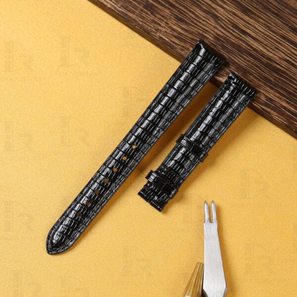 Best Lizard black replacement Cartier Tank leather strap and watch band fit for Cartier American tank, France tank, Must with pin buckle