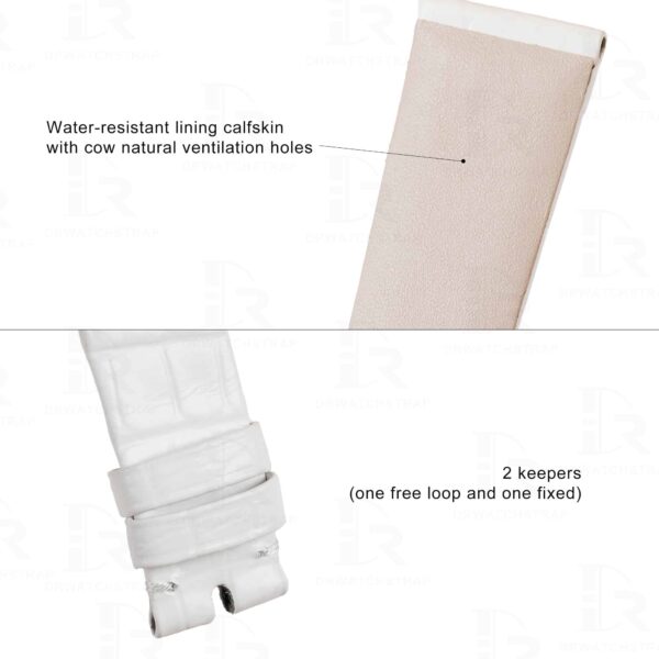 Genuine best quality alligator crocodile white Belly-scale replacement leather watch band and strap for Rolex celline old model ladies men watches online - OEM handmade leather straps and watch bands for sale at a low price