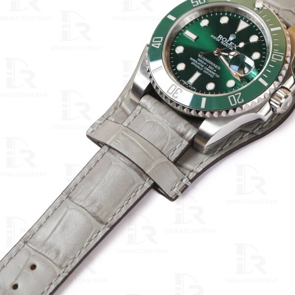 Custom genuine gray calf leather alligator grain 20mm Rolex Bund leather watch band and strap replacement for Rolex, Omega, Tudor, Oris, Daytona, Hamilton