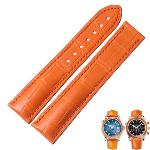 omega seamaster watch bands alligator leather watch strap (3) Omega watch leather strap replacement alligator the best quality Omega Seamaster orange watch straps Omega Seamaster watch bands