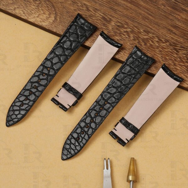 Buy Custom curved end Girard Perregaux Black leather watch bands 20mm handmade for sale