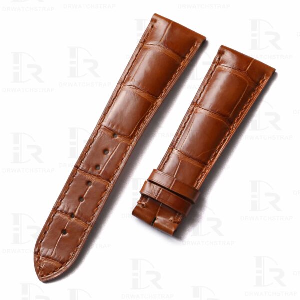 Premium best quality American Alligator OEM custom brown 23mm Cartier tank leather straps & watch bands for Cartier Tank & Ronde SOLO watches online from DR Watchstrap - Shop the genuine crocodile handmade leather watch strap and watch band online at a low price