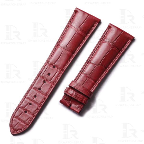 Premium best quality American Alligator OEM custom Rose red 23mm Cartier tank leather straps & watch bands for Cartier Tank & Ronde SOLO watches online from DR Watchstrap - Shop the genuine crocodile handmade leather watch strap and watch band online at a low price