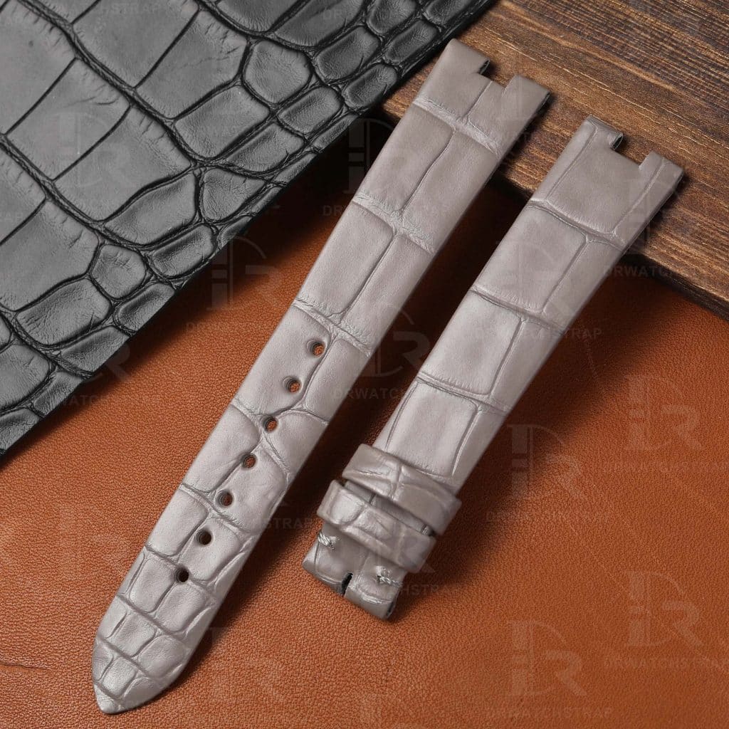 Custom alligator Belly-scale leather watch bands for Cartier De Ballon Blanc Bleu Grey strap 16mm for sale