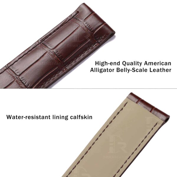 Water-resistant calfskin leather linning and genuine alligator material