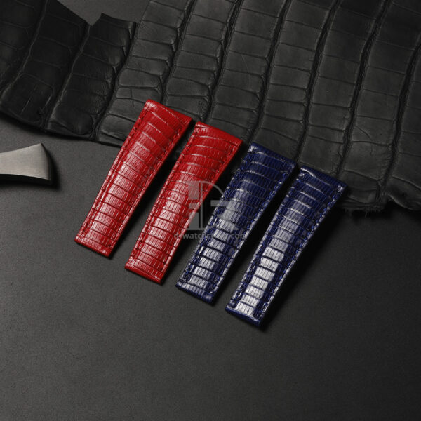Custom Red Blue Lizard leather watch strap replacement for Rolex Daytona 20mm band (2)