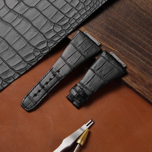 Custom Richard Mille RM 016 Black leather watchstraps watch band replacement for sale (2)