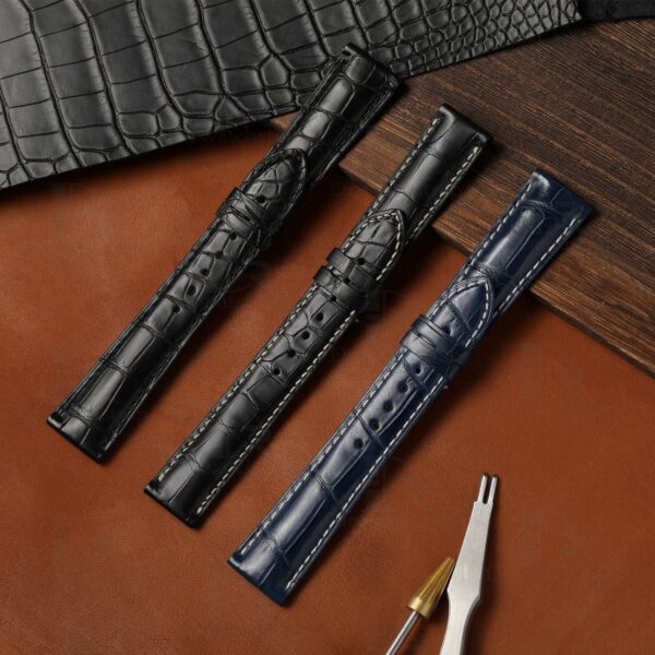 Custom Longines Master Conquest Blue alligator leather watch band 19mm 20mm 21mm for sale