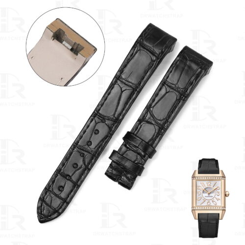 Buy custom Black alligator leather watch straps for Jaeger Lecoultre JLC Reverso Squadra Lady Duetto Watch