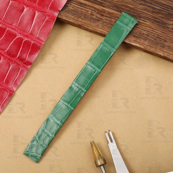 Custom Amerian alligator High-gloss Green leather watch straps & watch bands replacement for Piaget Miss Protocole luxury watch (2)